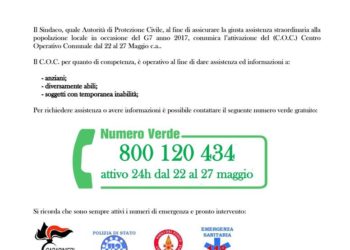 Taormina. Attivazione del Centro Operativo Comunale. Assistenza ad anziani e disabili. Numero verde gratuito: 800 120 434