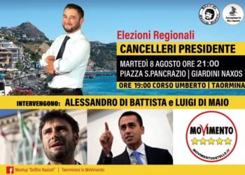 M5S, l’8 agosto tour elettorale di Cancelleri con Di Maio e Di Battista. Alle 19 passeggiata a Taormina, alle 21 comizio a Giardini