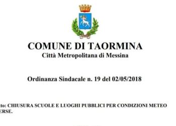Taormina. Allerta meteo: giovedì 3 maggio scuole chiuse