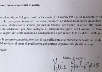 Taormina. Il sindaco Mario Bolognari rinuncia all’indennità di carica per aiutare le famiglie in difficoltà e le fasce deboli della popolazione