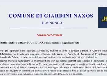 Coronavirus. Giardini. Il sindaco: “Chi è a conoscenza di soggetti rientrati da altre regioni o dall’estero informi il Comune”