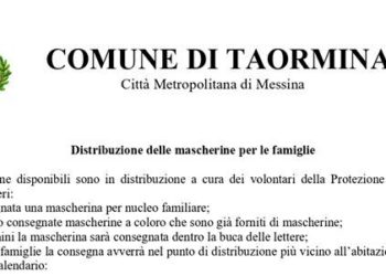 Coronavirus. Taormina. Ecco le modalità di distribuzione delle mascherine ai cittadini