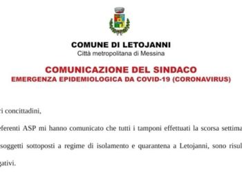 Coronavirus. Letojanni. Il sindaco: “Tutti negativi i tamponi effettuati la scorsa settimana”
