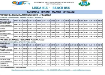Asm Taormina. Più corse per il Beach Bus: da lunedì 29 giugno 2026 entra in vigore l’orario estivo